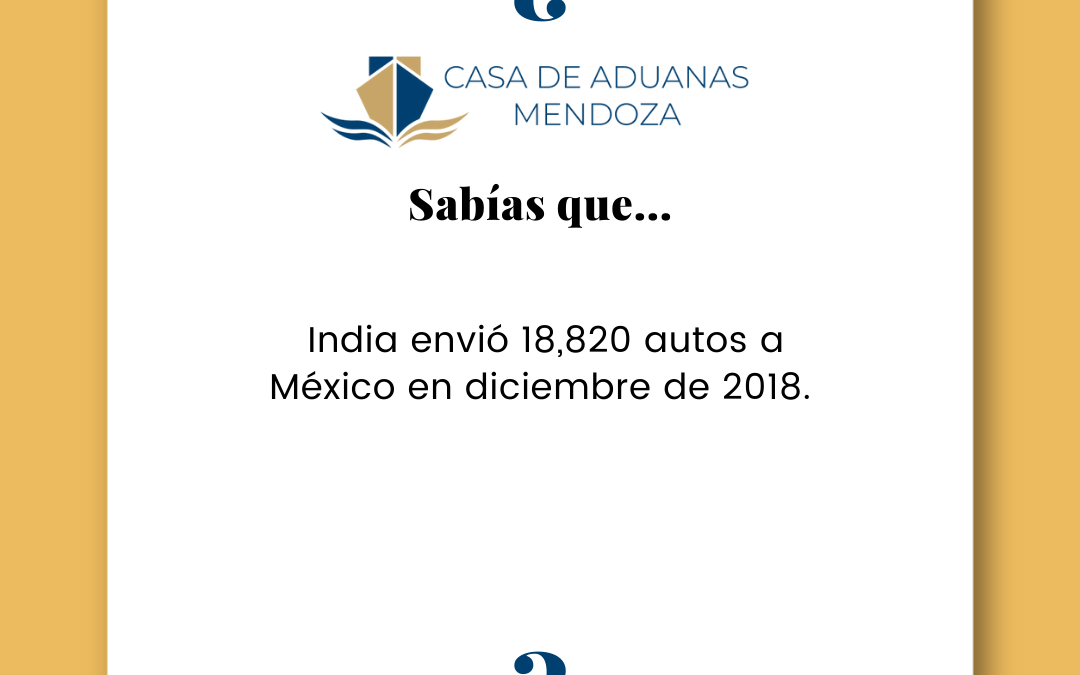 India envió 18,820 autos a México en diciembre del 2018.