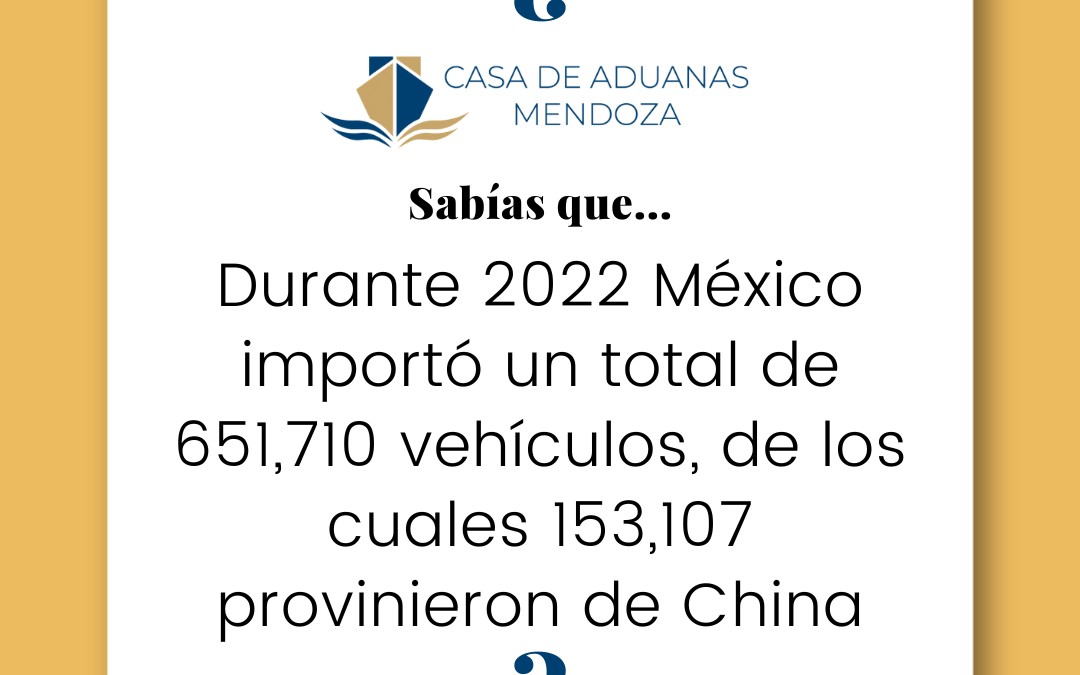 Durante 2022, México importó un total de 651,710 vehículos, de los cuales 153,707 provinieron de China.